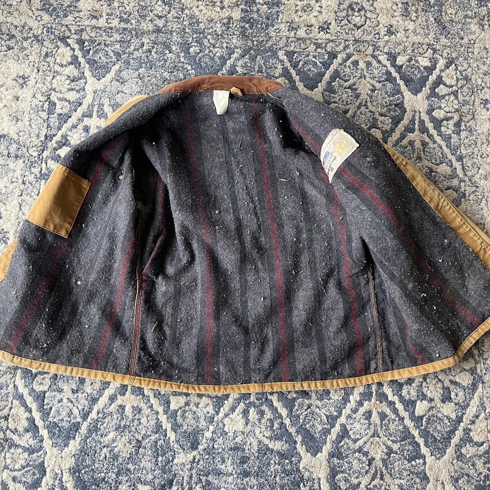 Vintage Carhartt Chore Canvas Jacket Blanket Lined Size 48 Beige Tan USA - Picture 8 of 12
